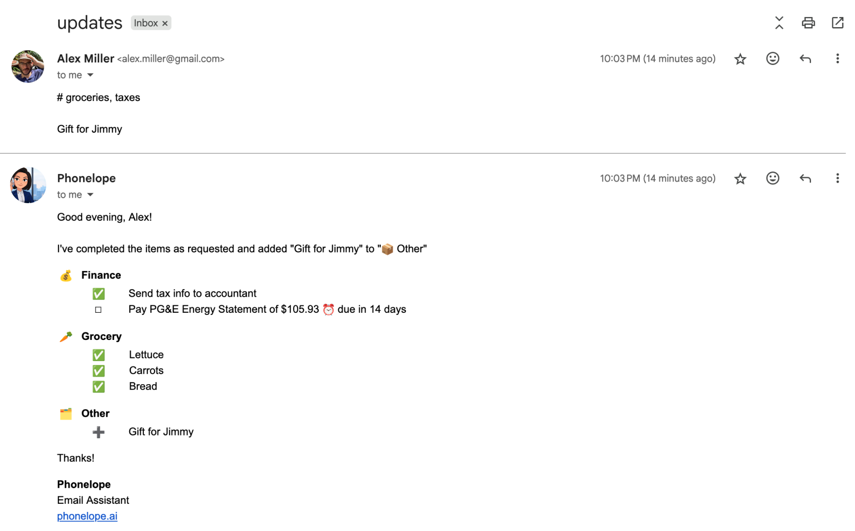 Step 2: Phonelope organizes tasks